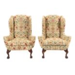 A Pair of Early Georgian Style Mahogany Framed Armchairs, 20th century, upholstered in green