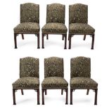 A Set of Six Chippendale Revival Dining Chairs, modern, with metal plaque to the underside