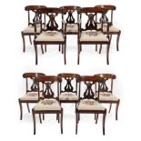 A Set of Ten Regency Rosewood Dining Chairs, early 19th century, including two carvers, with