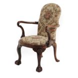 A Simulated Rosewood Armchair, late 19th/early 20th century, in George I style, recovered in