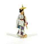 A Meissen Porcelain Figure of a Chinese Lady, 20th century, standing wearing flowing robes holding a