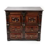 An Oak, Snakewood and Ivory Mounted Chest, circa 1680, with three two-as-one geometric moulded