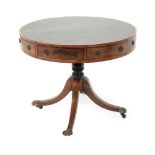 A Regency Rosewood and Boxwood Strung Drum Table, early 19th century, with circular green leather