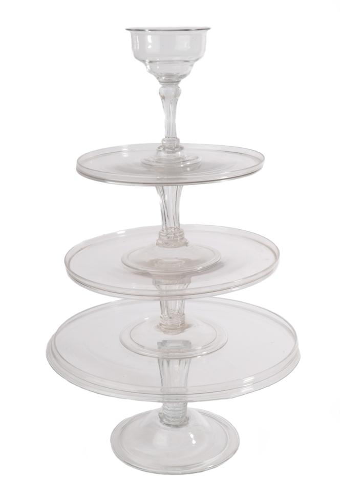 Three Graduated Glass Tazzas, late 18th century, of circular form on panelled baluster stems and