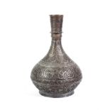 A Persian Tinned Copper Guglet Vase, Safavid/Timurid, probably 15th/16th century, worked with bands