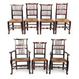 A Set of Seven 19th Century Ash and Rush-Seated Dining Chairs, Lancashire/Cheshire region,
