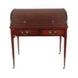 A George III Mahogany Tambour Roll-Top Desk, late 18th century, the interior with two candle