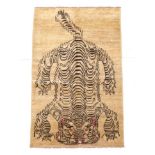 Tiger Rug Nepal/Tibet, modern The pale mushroom field with semi-naturalistic tiger, 190cm by