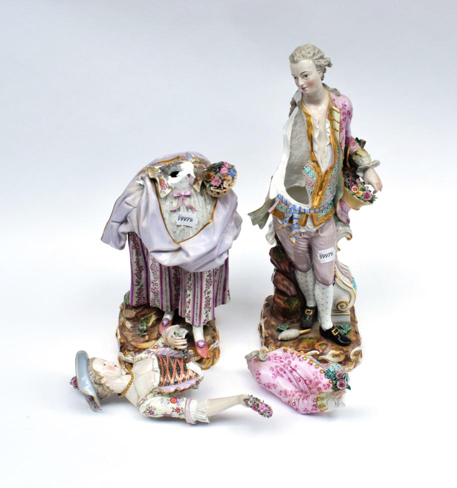 ~ A Pair of Outside Decorated Meissen Porcelain Figures of a Lady and Gentleman, late 19th century,