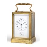 A Brass Engraved Striking and Repeating Centre Seconds Alarm Carriage Clock, Brevet Dinvention S.G.