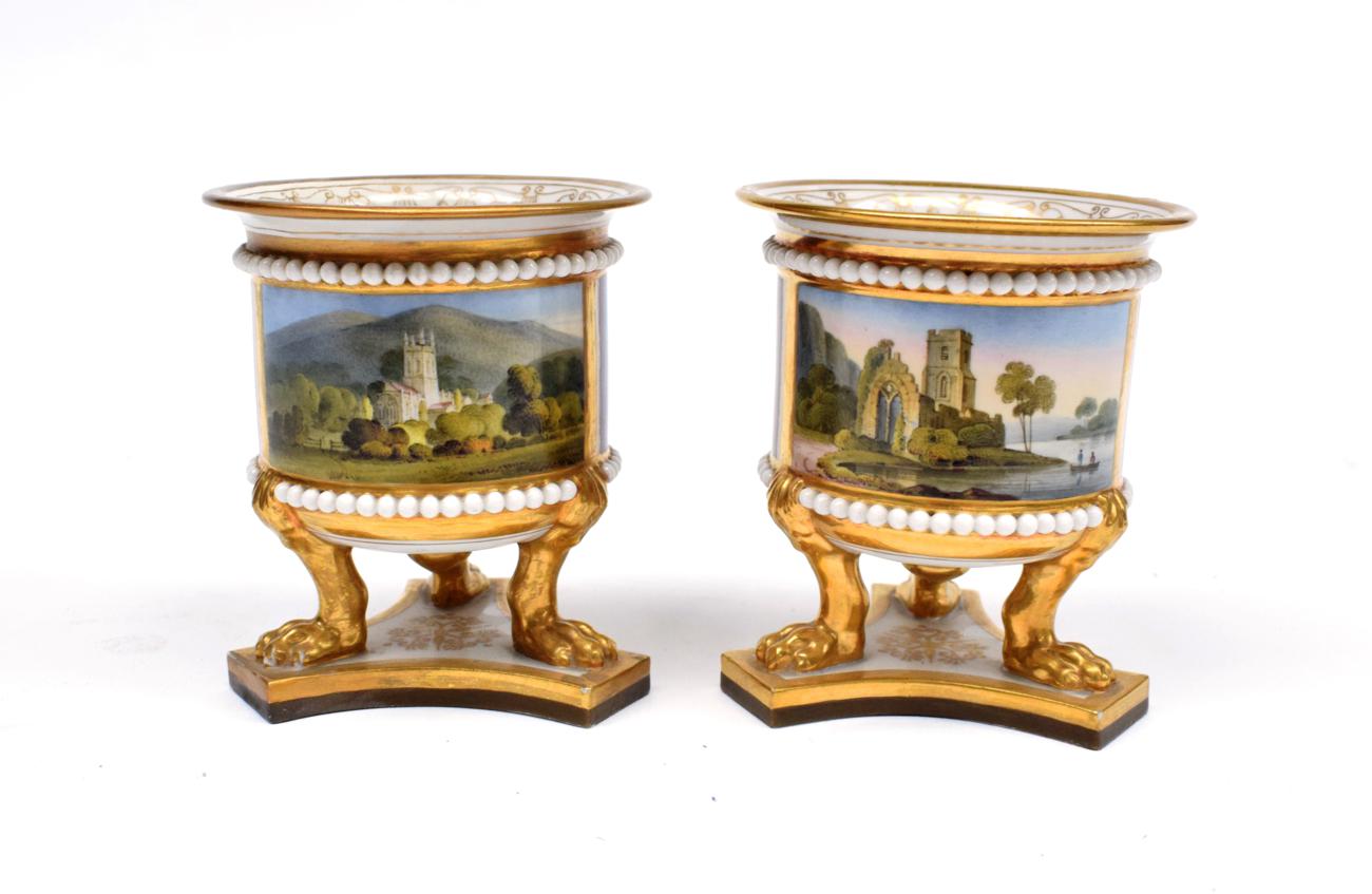 ~ A Pair of Flight, Barr & Barr Worcester Porcelain Named View Campana Vases, circa 1820, painted