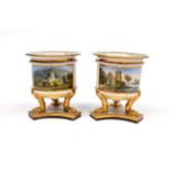 ~ A Pair of Flight, Barr & Barr Worcester Porcelain Named View Campana Vases, circa 1820, painted