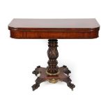 A Regency Rosewood, Boxwood Strung and Gilt Metal Mounted Foldover Tea Table, early 19th century, of