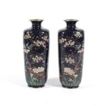 A Pair of Japanese Cloisonné Enamel Vases, Meiji period, of square section baluster form,