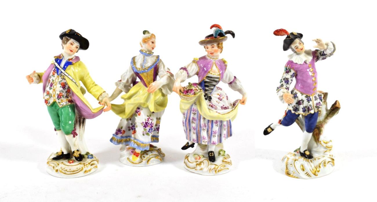 A Meissen Porcelain Figure of a Dancer, 20th century, dressed in 18th century costume wearing a