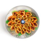 A St Louis Dahlia Paperweight, circa 1850, with blue and white central cane, brown and yellow