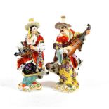 A Pair of Meissen Porcelain Figures of Malabar Musicians, 20th century, after the models by F E