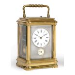 A Brass Grande Sonnerie Alarm Carriage Clock, circa 1890, carrying handle and repeat button,