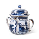 An English Delft Posset Pot and Cover, probably London circa 1680, of baluster form with domed