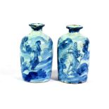 A Pair of Savona Maiolica Small Bottles, late 17th/early 18th century, of cylindrical form with