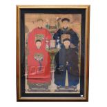 Chinese School (Qing Dynasty) An Ancestor portrait, depicting four seated figures beside two