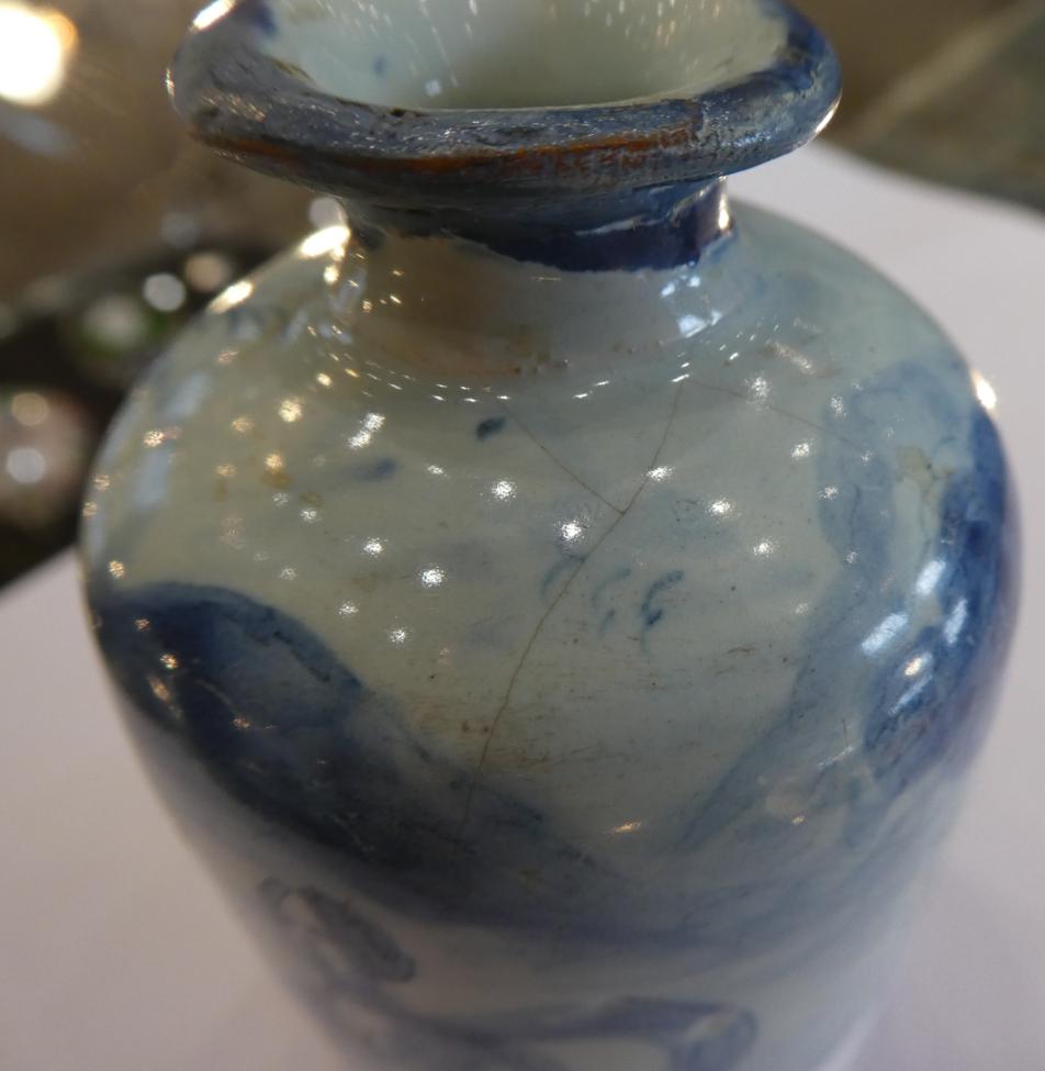 A Pair of Savona Maiolica Small Bottles, late 17th/early 18th century, of cylindrical form with - Image 2 of 20