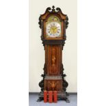 An Impressive Inlaid Carved Chiming Longcase Clock, signed John Lewis, London, circa 1900, swan neck