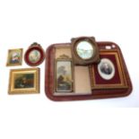 Six assorted framed miniatures including a late 19th century porcelain example depicting an