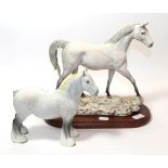 Beswick Connoisseur Horse Moonlight, model No. 2671, grey matt, on wooden base and Shire Mare, model