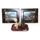 Japanese 20th century school Mt Fuji oil on panel in a lacquered frame with companion, a pair of