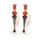 Mihai Topescu (Romanian) A pair of large art glass candlesticks, signed to base