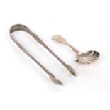 Newcastle silver, a pair of George III sugar tongs, John Langlands, circa 1800; and a fiddle pattern