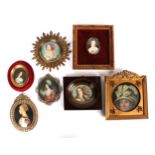 A group of seven 19th and 20th century portrait miniatures depicting ladies