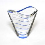 Baccarat blue tinted wave pattern glass vase, 21cm