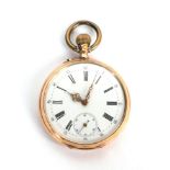 An open faced pocket watch, case stamped 0.585