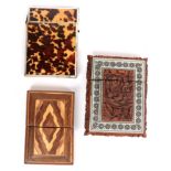 Two treen card cases and a tortoiseshell card case (3)