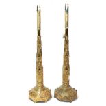 A pair of Victorian brass Days Patent ecclesiastical chimney ornaments, the underside with paper