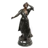 ^ After Mercié, a cast metal figure modelled as a lady in distress, 72cm high
