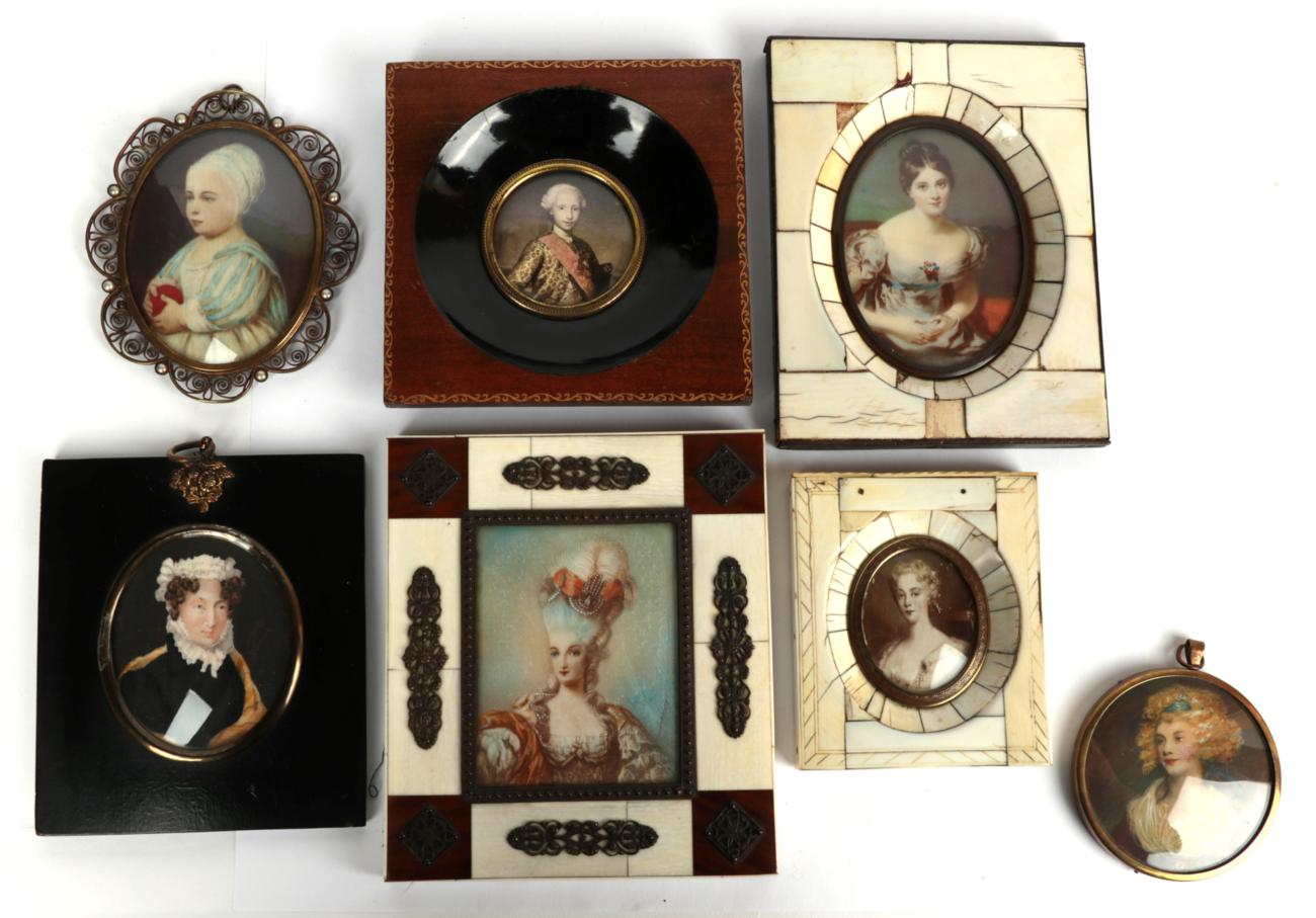 Seven assorted 19th century and later portrait miniatures