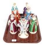 A group of seven Sitzendorf figures, Henry VIII and his six wives
