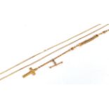 A 9 carat gold belcher chain, length 61cm; and a 9 carat gold cross pendant on a fancy link