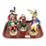A set of late 19th century Dresden monkey band figures (5)