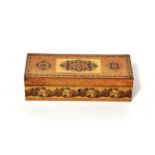 A Tunbridge ware sewing box, with silk lined interior