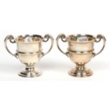 A pair of late Victorian twin-handled silver cups, maker's mark indistinct, London 1896/97, of