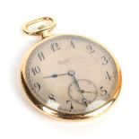 An 18 carat gold open faced pocket watch, retailed by Mappin . Class case loose.