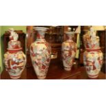 ^ A large pair of early 20th century Japanese vases, decorated with samurai warriors, 61cm high;