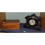 A black slate and marble striking mantel clock, signed Ansonia Clock Co, New York, USA, Patent