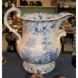 ^ A 19th century blue and white Swiss scenery patterned water jug, 41cm high