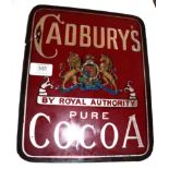 ^ An original Cadbury`s pure coco glass advertising sign stamped Hawkes, Birmingham, 28cm by 23cm