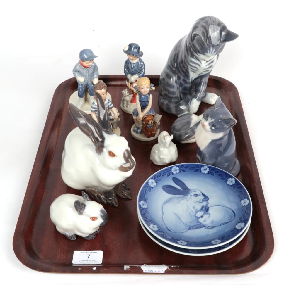 Royal Copenhagen animal figurines and collectors plates including Rabbits, Cats and Kittens and